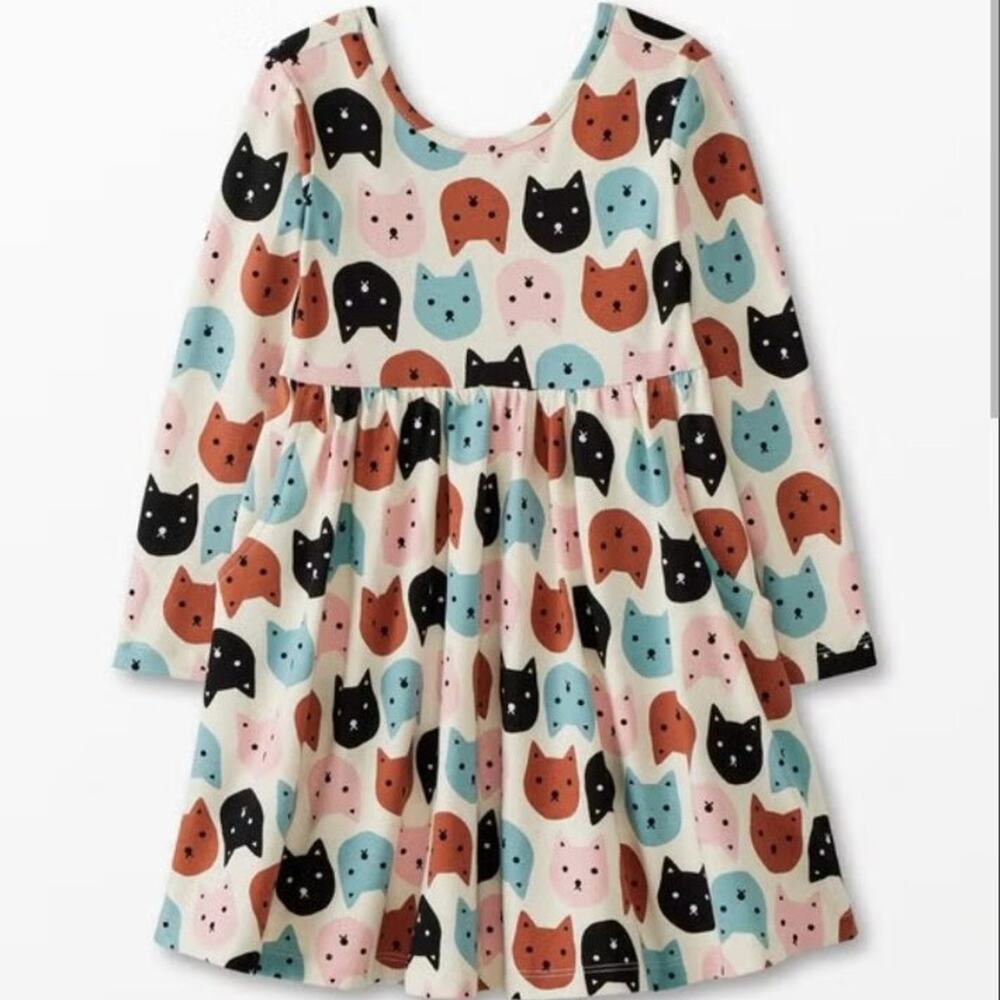 Hanna Andersson Girls Celebration Skater Dress long sleeve  cat print Girls 10